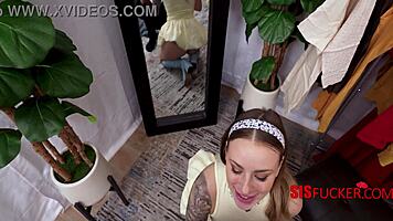 What if petite blonde teen rides huge cock in changing room? Anna Claire Clouds Austin Pierce POV action