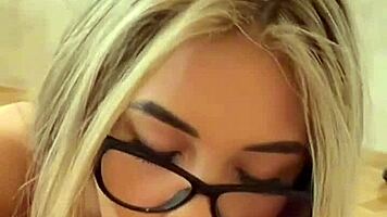 Skinny gypsy teen with glasses worships big cock pov then rides to creampie
