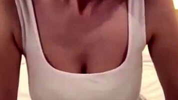 gorgeous horny milf in miniskirt masturbates big natural tits on webcam massage