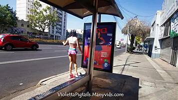 hot skinny mexican tranny flashes miniskirt public anal toy gaping