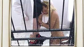 Petite blonde virgin spreads shaved pussy for doctor's cum blast backstage