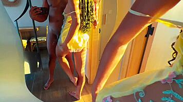 stepbrother's deep blowjob fills athletic babe's tight pussy with creampie