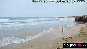 skinny italian milf blondie torino teases with beach balloons