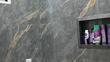 brunette latina babe shakes big ass in steamy new bathtub shower