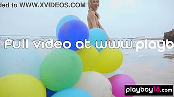 skinny italian milf blondie torino teases with beach balloons