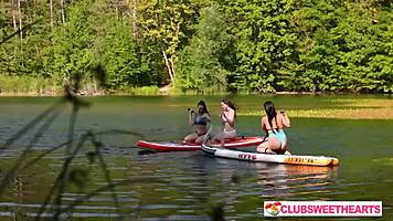 Three wet girls lick and finger in juicy outdoor threesome