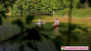 Three wet girls lick and finger in juicy outdoor threesome