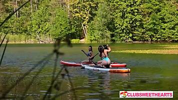 Three wet girls lick and finger in juicy outdoor threesome