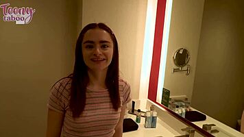 Seth Brogan creampies petite brunette Reese Robbins after wet blowjob riding
