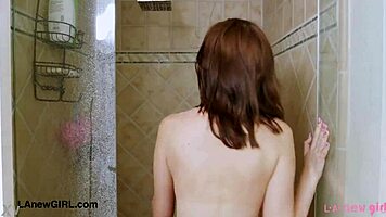Sweet brunette teen showers off after hot solo play!