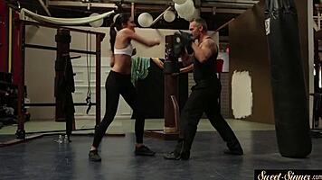 innocent babe mounts huge cock in steamy gym encounter