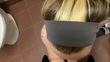 Sassy teen curls toes from rough interracial orgasm in public bathroom fuck