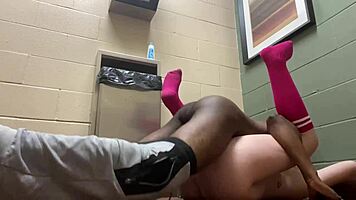 Sassy teen curls toes from rough interracial orgasm in public bathroom fuck