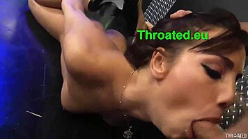 Dirty brunette teen face fucked hard with brutal throat pounding action