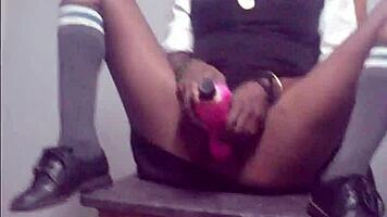 Hot Schoolgirl Vibes Tight Pussy on Chair While Stud Jerks Cock