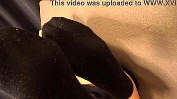 japanese feet fetish footjob licks toes trains guy cum on navy socks