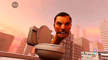 Young woman encounters Skibidi toilet in private stall