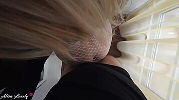 hottie in fishnets teases with perfect ass before slurping hard cock and taking intense doggystyle thrusts