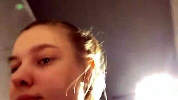 horny bbw teen fingers fat pussy to orgasm in public locker