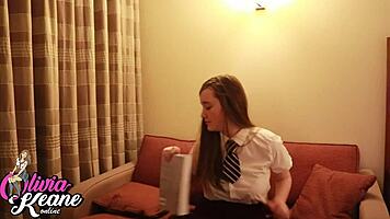 Naughty College Brunette Student Fingers Pussy in Lingerie to Orgasm