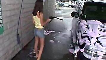 Chloe 18 Washes Car Fingering Shaved Pussy