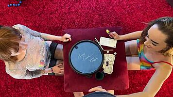 Petite brunette alice and redhead bff dice challenge backstage?