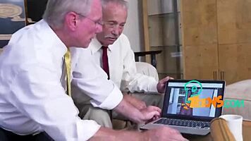 Kinky old dude rams his thick cock into petite teen's shaved pussy doggystyle.