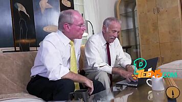 Kinky old dude rams his thick cock into petite teen's shaved pussy doggystyle.