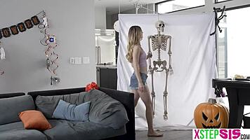 Halloween teen stepsis and bff mia kay crave hardcore threesome doggystyle pounding