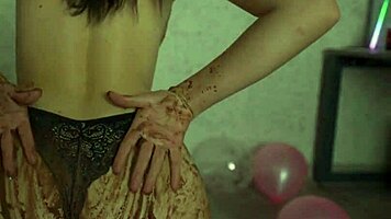 perfect ass cheerleader crushes cake in lingerie showing off small tits and curves