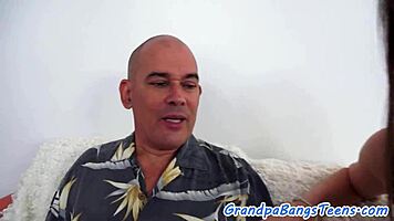 Stunning shaved teen model spreads legs wide for grandpa's eager missionary thrusting