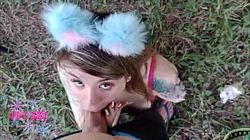 mmm that public blowjob from the cute hairy girl feels so good