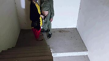 hey check out this horny babe on the stairs