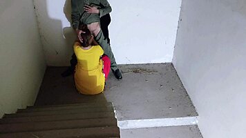 hey check out this horny babe on the stairs