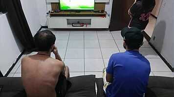 Hubby loses bet so wife takes friend's big cock bareback cuckold facial in front of him