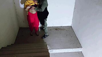 hey check out this horny babe on the stairs