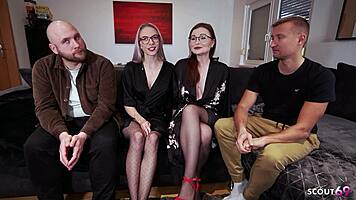 hey check these two german petite 18+ cuties emile and vivi vallentine swapping guys in wild mmff swinger foursome 😈💦