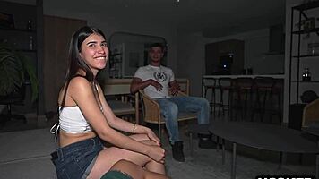 Best friend's petite sister rides rough in moaning creampie quickie