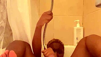 wet blonde teen fingers her dripping pussy in steamy shower solo