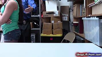 two store officers take turns deepthroating busty teen babe big tits reality group fuck