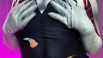 Cosplay Gwen Stacy gulps down massive cumshot facial after sloppy blowjob