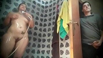 stepsister teases me in shower then begs for passionate bathroom doggystyle