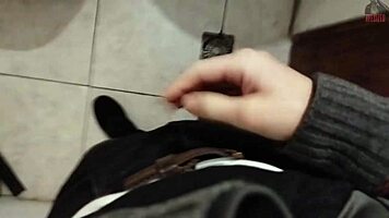 Skinny Solo Masturbation Ends In Explosive Bathroom Cumshot
