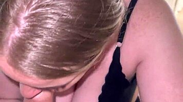 blonde milf teases with deepthroat blowjob and titty fuck session