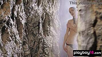 sultry ukrainian vi shy peels off black bikini for shower striptease?