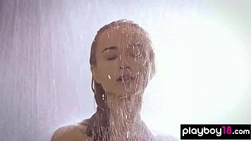 sultry ukrainian vi shy peels off black bikini for shower striptease?