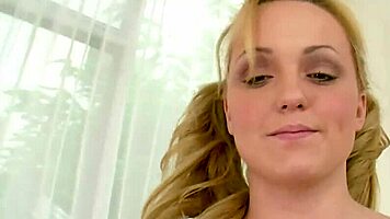 Heather Lee's Petite Pigtails Bounce Sucking Huge Cock POV to Cum Swallow Finish