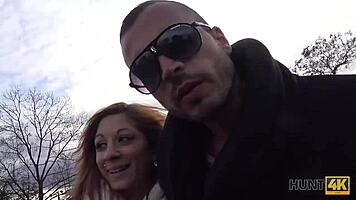 Angry boyfriend watches slutty redhead gf fingered and blown by stranger