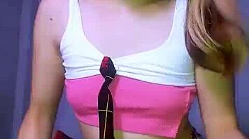 Bonneyuwu rips skirt masturbates dripping on huge dildo 💦😈