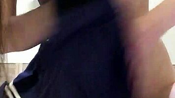 russian brunette rides dildo reverse cowgirl sucking fingers close-up skirt